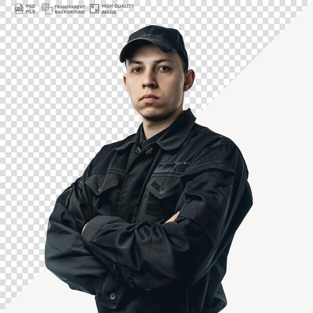 Medium shot security officer posing on transparent background