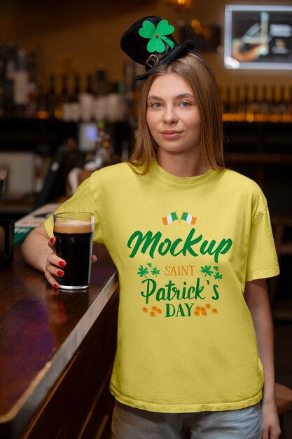 Medium shot woman wearing st patricks day tshirt