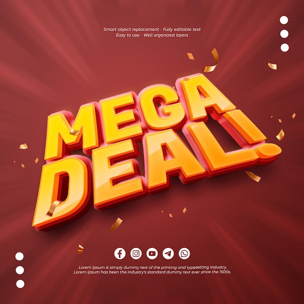 PSD mega deal special offer square banner with editable 3d style text effect