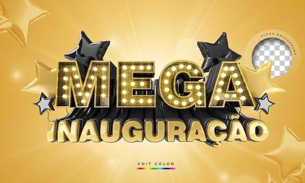 Mega opening banner in Brazil, 3d render promotion template