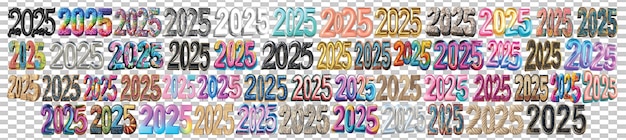 PSD mega pack of 2025 different text effects in 3d rendering set against transparent background