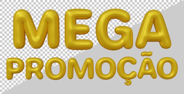 Mega promotion text in brazilian portuguese with 3d modern style