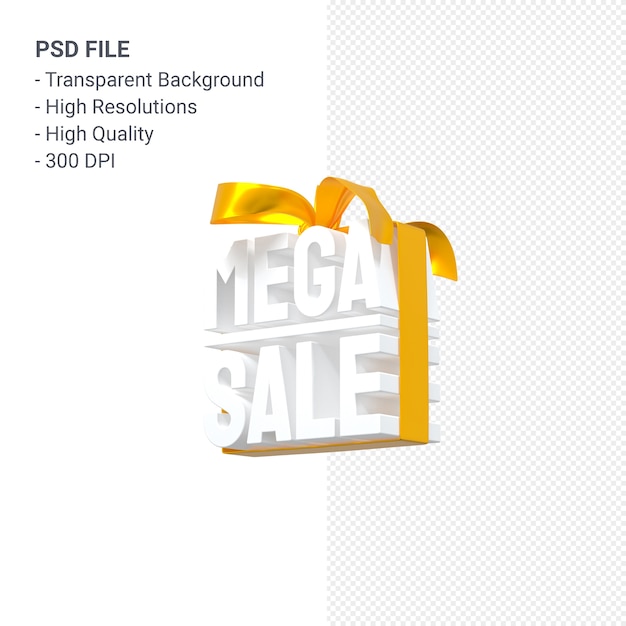 Mega sale 3d design rendering for sale promotion with bow and ribbon isolated