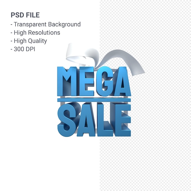 Mega sale 3d design rendering for sale promotion with bow and ribbon isolated