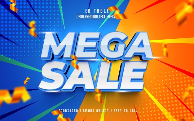 Mega Sale 3d editable text effect premium psd with background