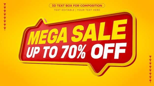 Mega Sale D text box with discount in 3d rendering