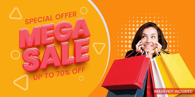 Mega sale modern banner template with 3d font style