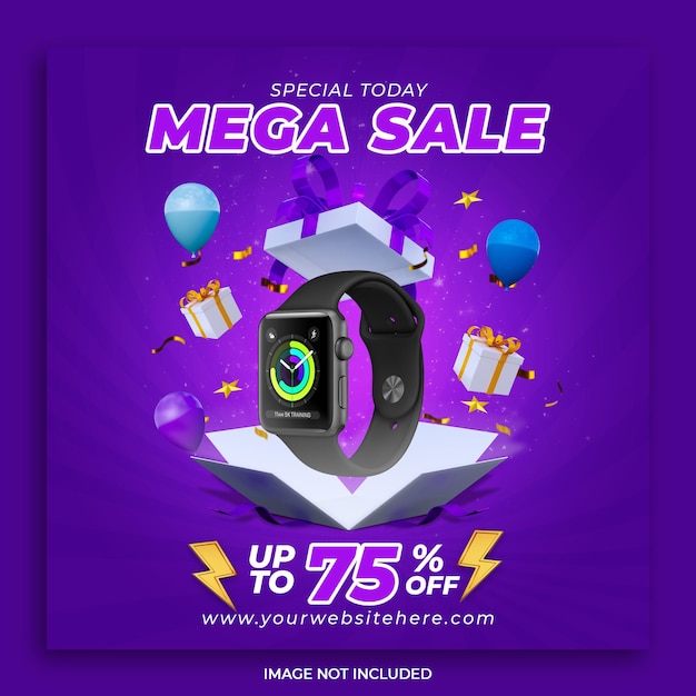 Mega sale special today with gift box instagram social media post template