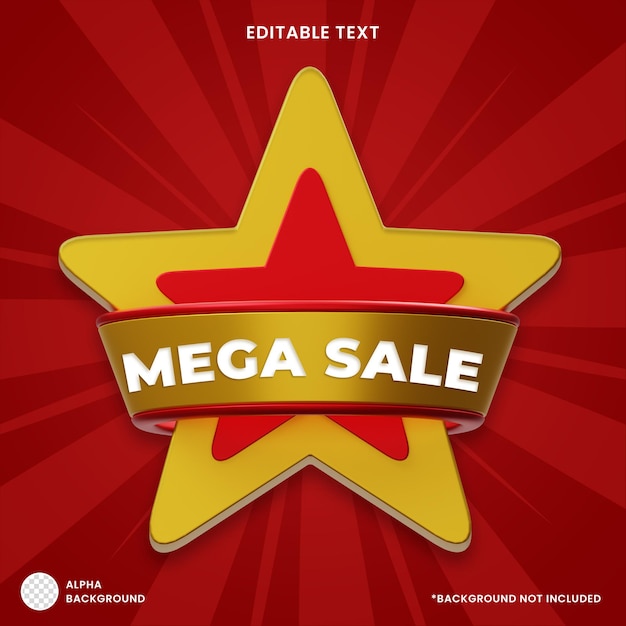 Mega Sale Star Label Template With 3D Icon