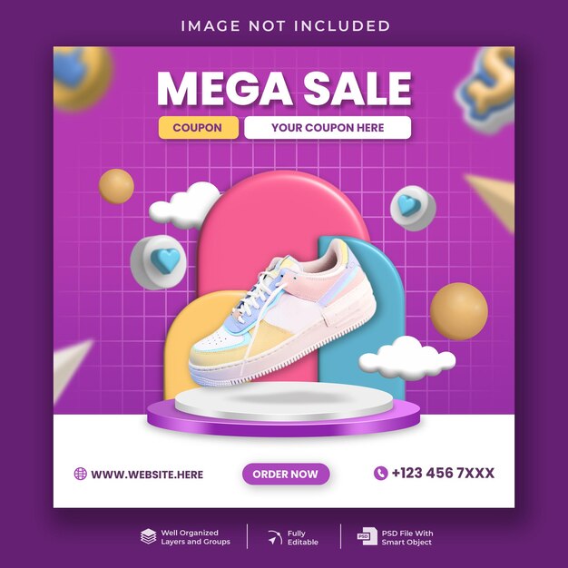 Mega sale with 3D podium product display social media banner