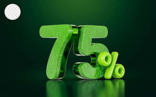 mega sell offer 75 percent discount green color with black 3d render concept for big shopping