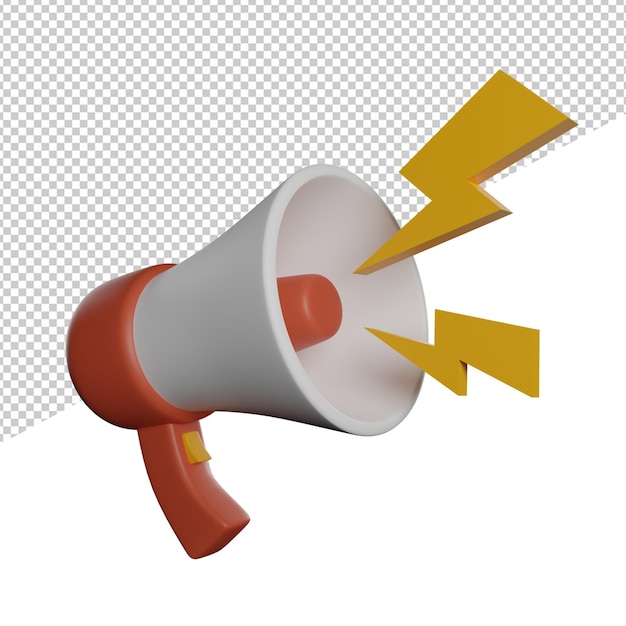 Megaphone announcement front view 3d illustration rendering transparent background