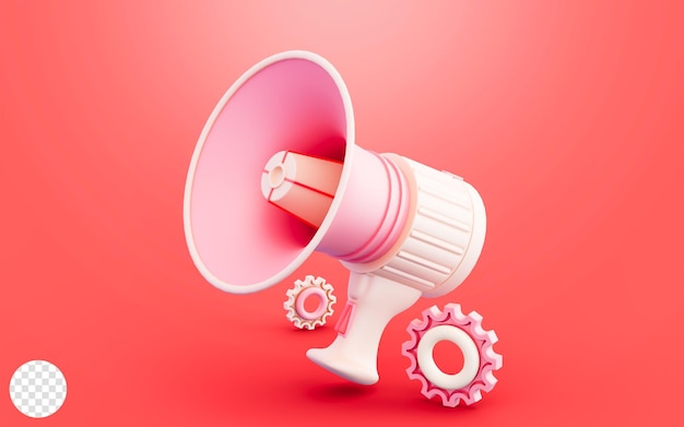 megaphone cogwheel symbol 3d illustration for Promotion Management advertisement digital marketing