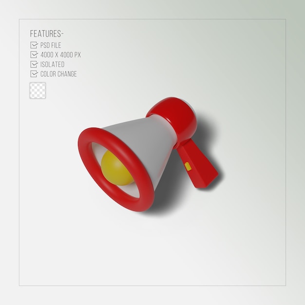 megaphone red realistic 3d rendering isolated