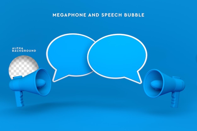 Megaphone with speech bubble 3d rendering