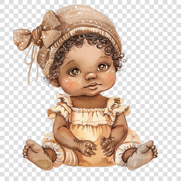 PSD melanated baby doll illustration watercolor