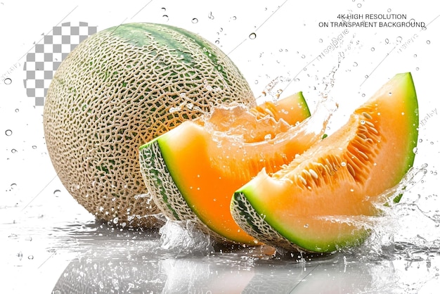 Melon Splash With slice and splash isolated on transparent background