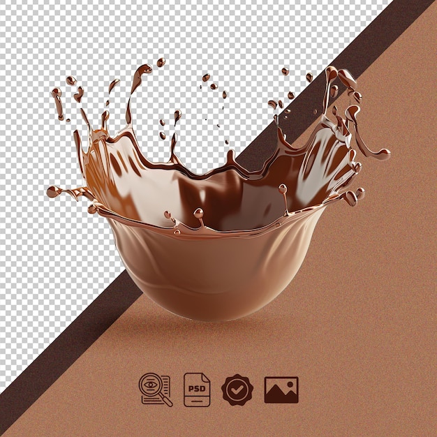 PSD a melted chocolate coronastyle splash floating in midair the underside is round and smooth inside