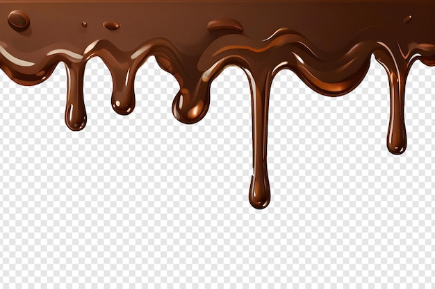 Melted dripping chocolate at the top on transparent background