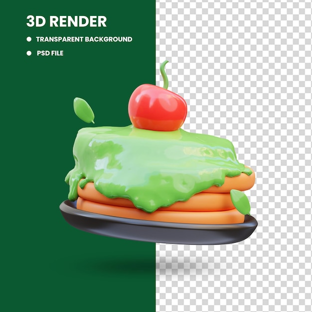 Melted matcha pan cake 3d illustration 3d render