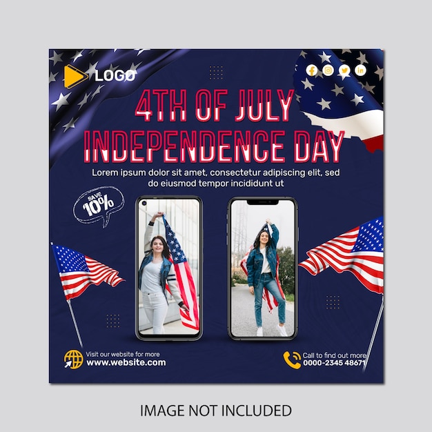 Memorial day 4th of july independence day mobile screen with social media banner post design