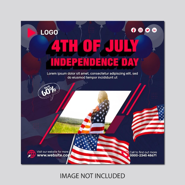 Memorial day 4th of july independence day with social media banner post design