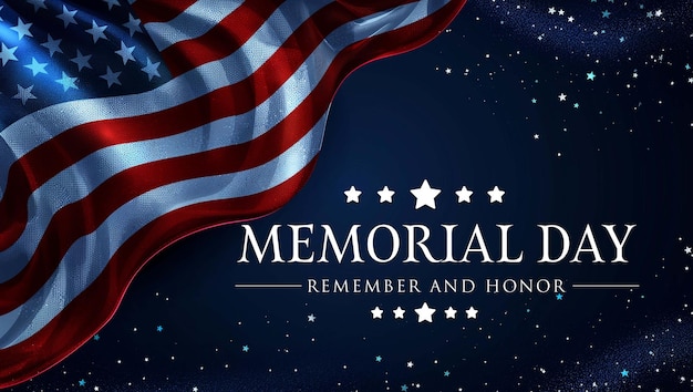 PSD memorial day american flag with wavy ribbon happy independence day background template