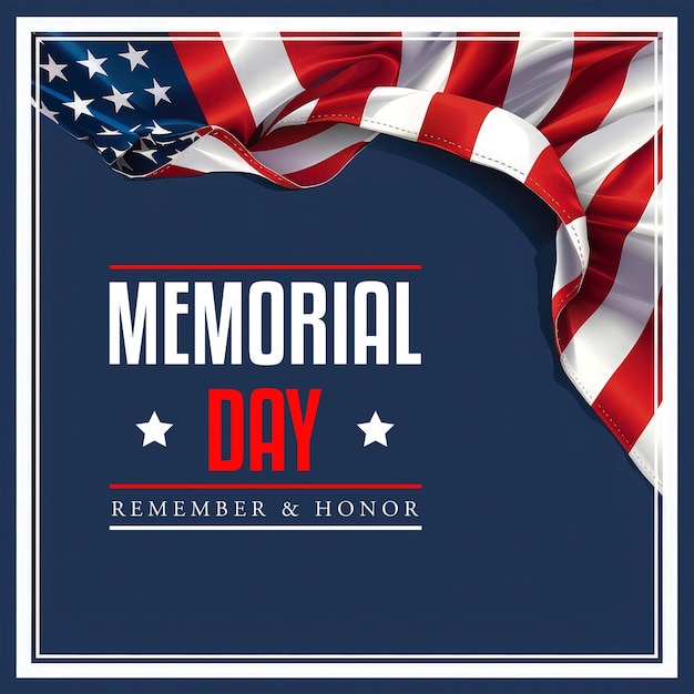 PSD memorial day background template with american flag frame on dark blue background