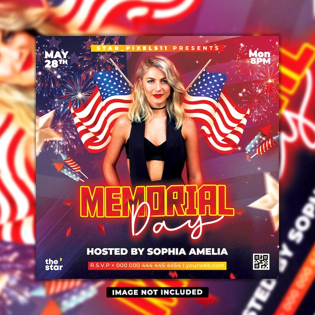 Memorial Day Club dj night party flyer psd template designs