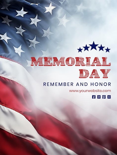 PSD memorial day concept american flag decoration with smoke billowing whit it