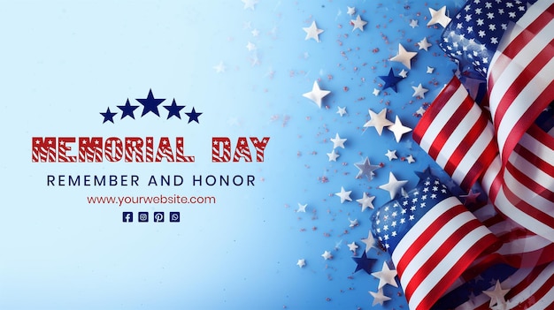 Memorial Day concept American flag decoration with stars on light blue background