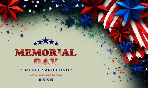 Memorial Day concept American flag decoration with stars on light color background