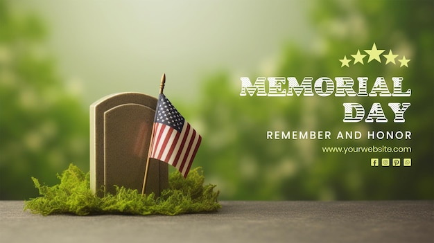 Memorial Day concept tombstone with an American flag design