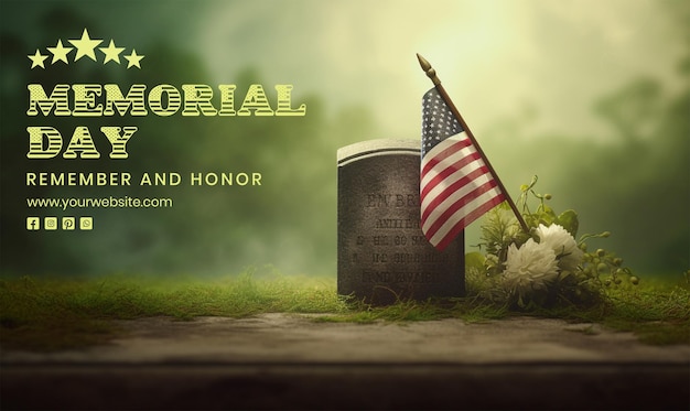 Memorial Day concept tombstone with an American flag design