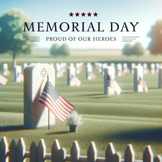 A memorial day cover with a cemetery and a flag concept