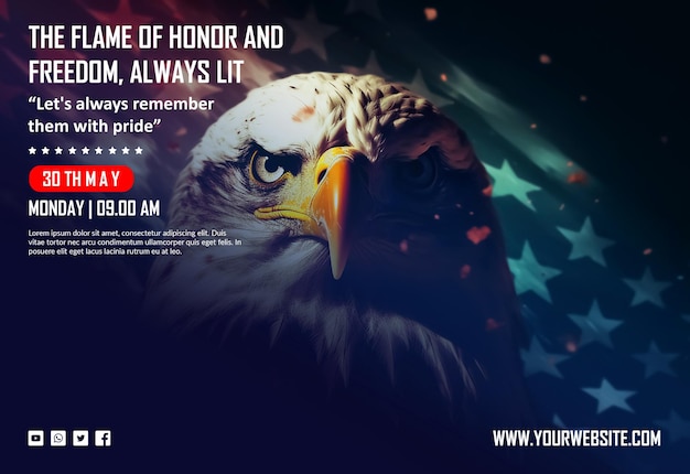 Memorial Day poster template with American Bald Eagle background