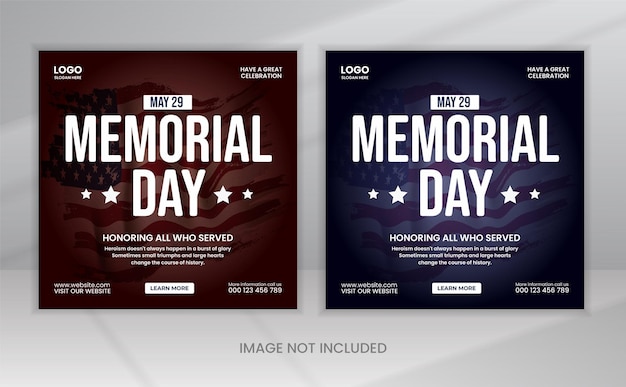 PSD memorial day square greeting card with background in united states national flag