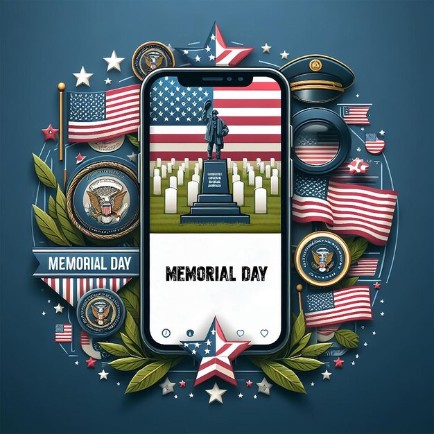 PSD memorials day social media post design template