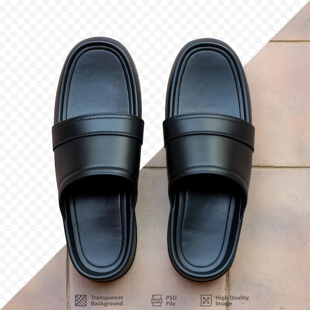 PSD men s slippers black on a cement floor