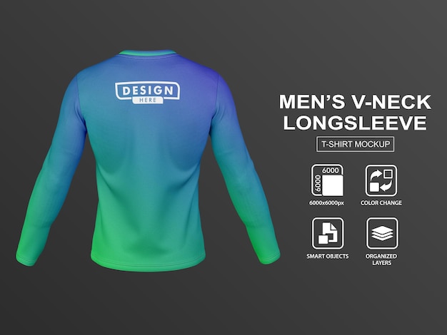 MEN'S VNECK LONGSLEEVE TSHIRT JERSEY MOCKUP BACK VIEW