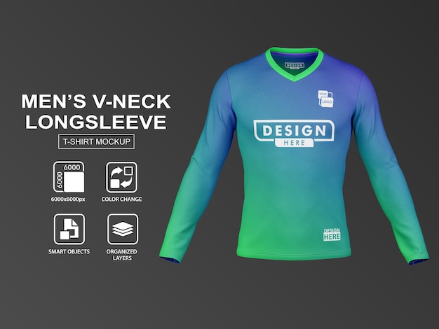 MEN'S VNECK LONGSLEEVE TSHIRT JERSEY MOCKUP FRONT VIEW