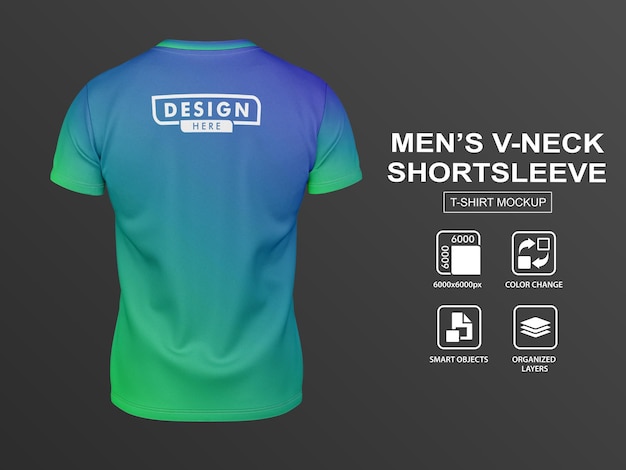 MEN'S VNECK SHORTSLEEVE TSHIRT JERSEY MOCKUP BACK VIEW