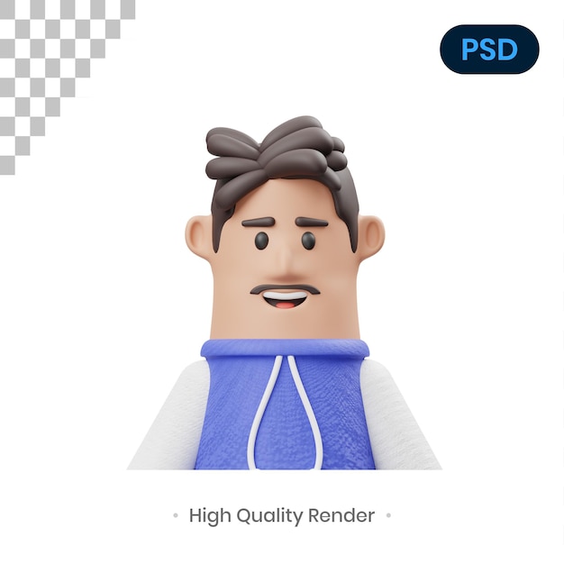 Men with Mustache 3D Icon Premium Psd