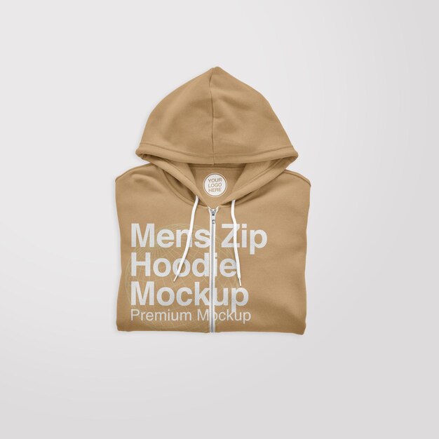 PSD mens zip folded hoodie mockup