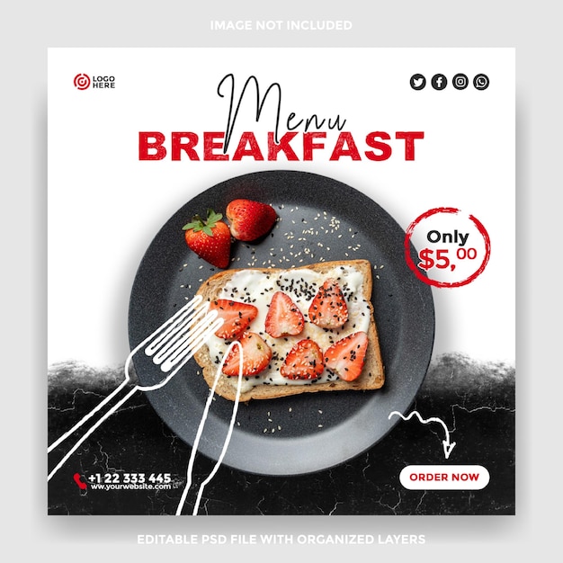 Menu breakfast social media post template food sale