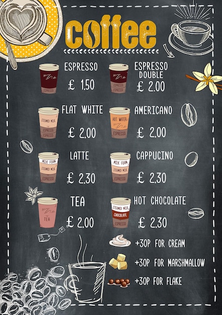 PSD a menu for a coffee shop called coffee