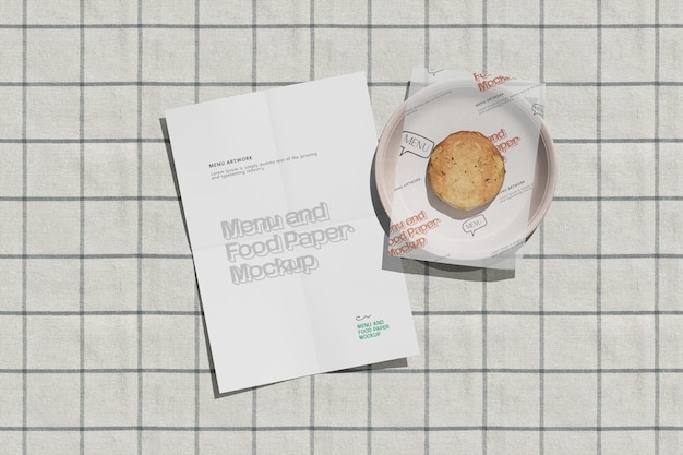 Menu and food paper mockup