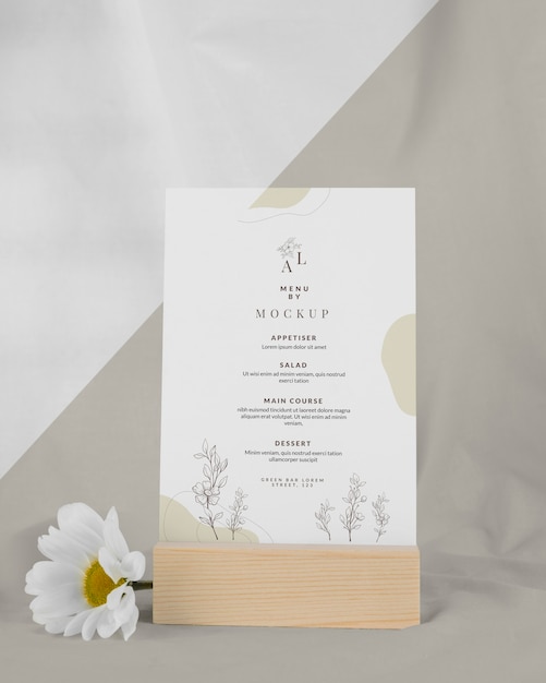 Menu mock-up with white flower