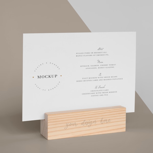 Menu mock-up with wooden stand