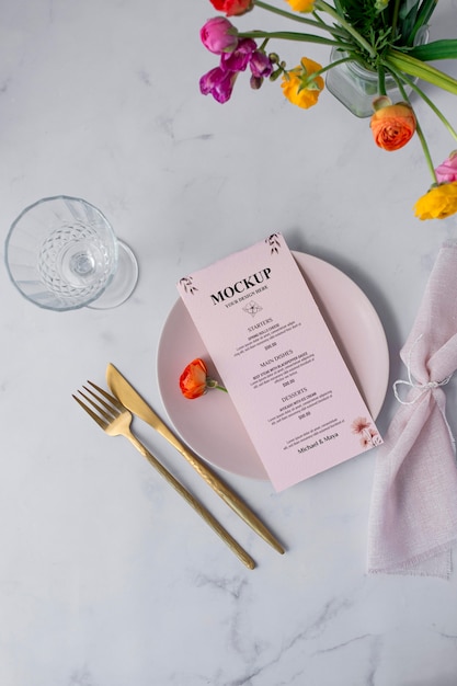 Menu mockup in spring decoration